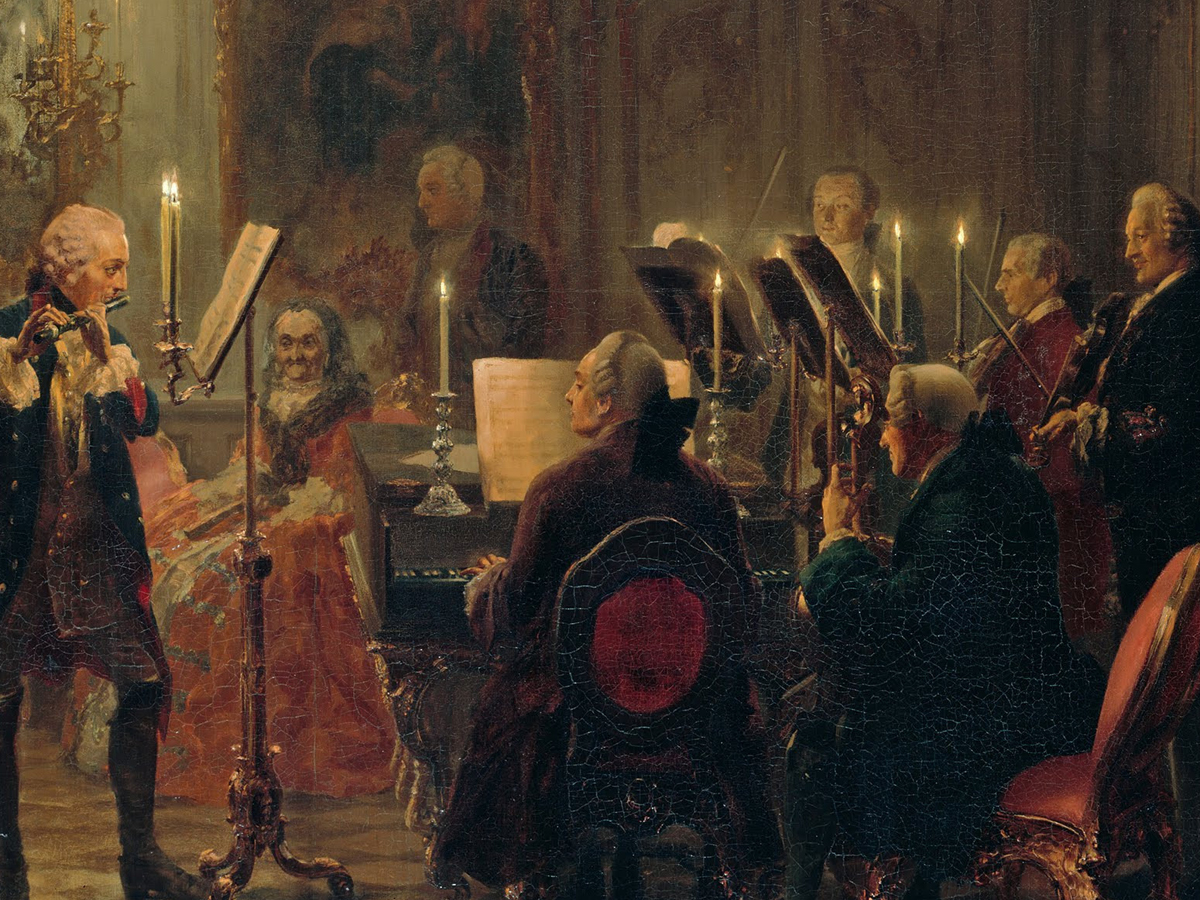 Аристократическая музыка 18 века помидор. А. Менцель «Флейтовый концерт»,. «Концерт в сен-Суси» Менцель.